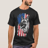 Amerikaanse vlag Belgische Malinois K9 politiehond T-shirt (Voorkant)