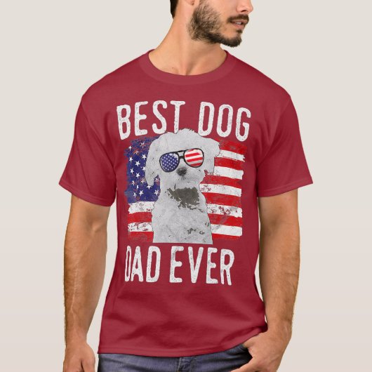 Amerikaanse vlag Best Dog Dad over Maltees T-shirt (Voorkant)