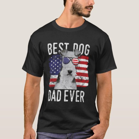 Amerikaanse vlag Best Dog Dad over Wire Fox Terrie T-shirt (Voorkant)