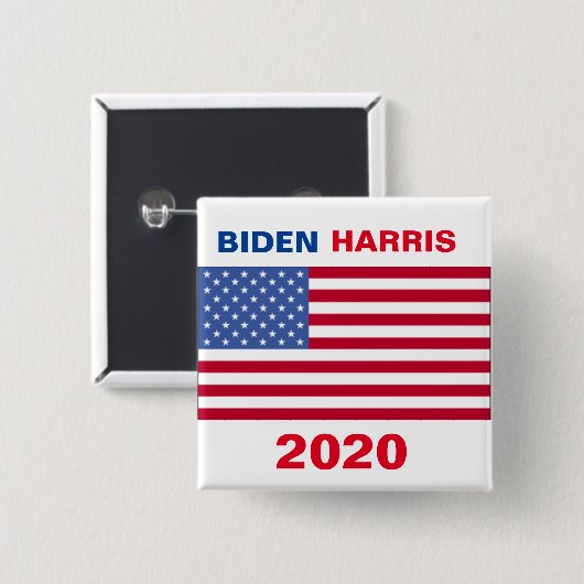 AMERIKAANSE VLAG BIDEN HARRIS 2020 VIERKANTE BUTTON 5,1 CM (Voorkant /achterkant)
