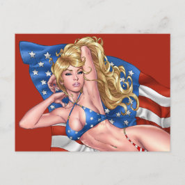 Amerikaanse vlag Bikini Pinup Girl van Al Rio Briefkaart