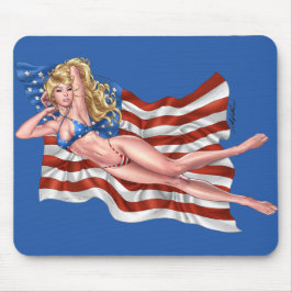 Amerikaanse vlag Bikini Pinup Girl van Al Rio Muismat