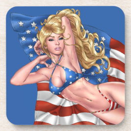 Amerikaanse vlag Bikini Pinup Girl van Al Rio Onderzetter