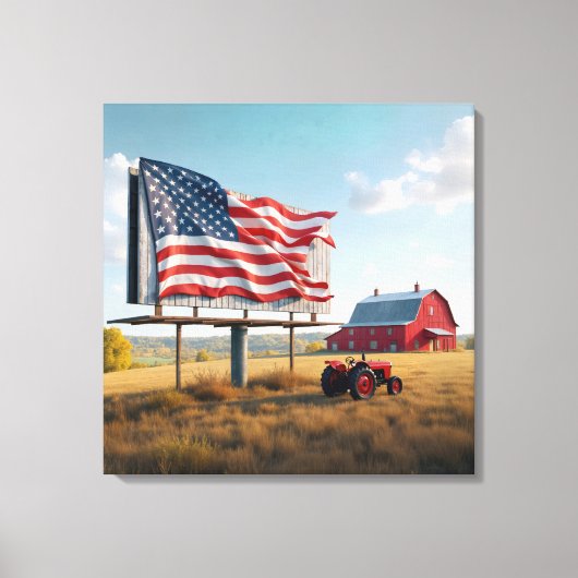 Amerikaanse vlag billboard op het Boerderij Canvas Afdruk (Voorkant)