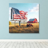 Amerikaanse vlag billboard op het Boerderij Canvas Afdruk (Insitu (Houten vloer))