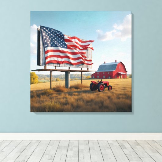 Amerikaanse vlag billboard op het Boerderij Canvas Afdruk (Insitu (Houten vloer))