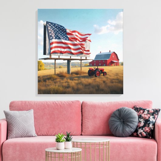 Amerikaanse vlag billboard op het Boerderij Canvas Afdruk (Insitu (Woonkamer))