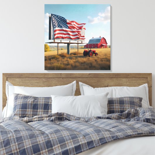 Amerikaanse vlag billboard op het Boerderij Canvas Afdruk (Insitu (Slaapkamer))