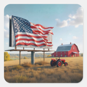 Amerikaanse vlag billboard op het Boerderij Vierkante Sticker