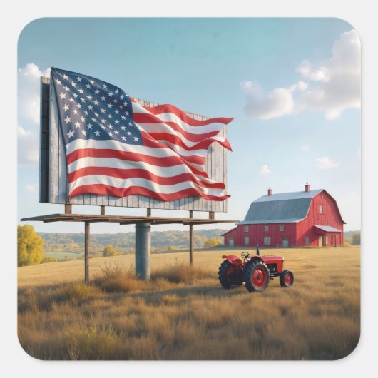 Amerikaanse vlag billboard op het Boerderij Vierkante Sticker (Voorkant)