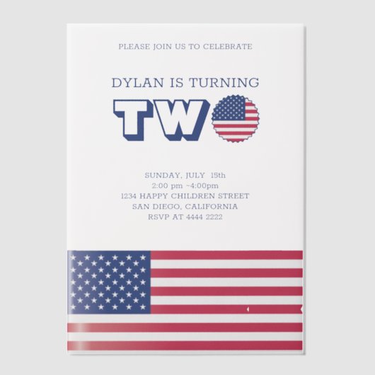 Amerikaanse vlag Birthday Vellum Uitnodigingen (Voorkant)