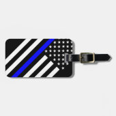 Amerikaanse vlag Black en White Thin Blue Line Bagagelabel (Voorkant horizontaal)