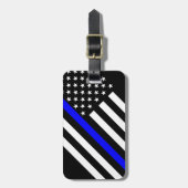 Amerikaanse vlag Black en White Thin Blue Line Bagagelabel (Voorkant verticaal)