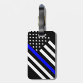 Amerikaanse vlag Black en White Thin Blue Line Bagagelabel (Achterkant verticaal)