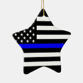 Amerikaanse vlag Black en White Thin Blue Line Keramisch Ornament (Rechts)