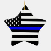 Amerikaanse vlag Black en White Thin Blue Line Keramisch Ornament (Voorkant)