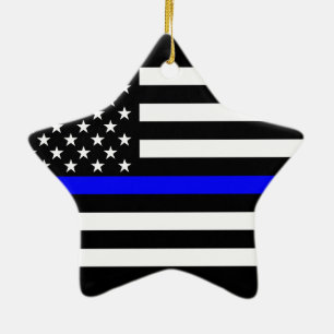 Amerikaanse vlag Black en White Thin Blue Line Keramisch Ornament