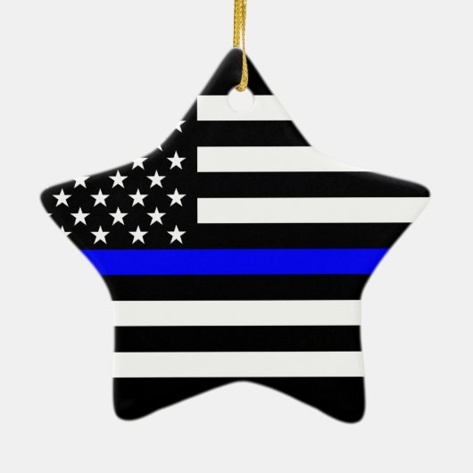 Amerikaanse vlag Black en White Thin Blue Line Keramisch Ornament (Achterkant)