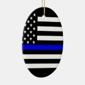 Amerikaanse vlag Black en White Thin Blue Line Keramisch Ornament (Rechts)