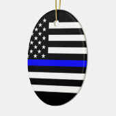 Amerikaanse vlag Black en White Thin Blue Line Keramisch Ornament (Links)