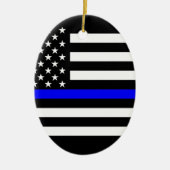 Amerikaanse vlag Black en White Thin Blue Line Keramisch Ornament (Voorkant)