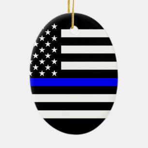 Amerikaanse vlag Black en White Thin Blue Line Keramisch Ornament