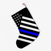 Amerikaanse vlag Black en White Thin Blue Line Kleine Kerstsok (Achterkant (Hangend))