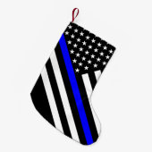 Amerikaanse vlag Black en White Thin Blue Line Kleine Kerstsok (Voorkant (Hangend))