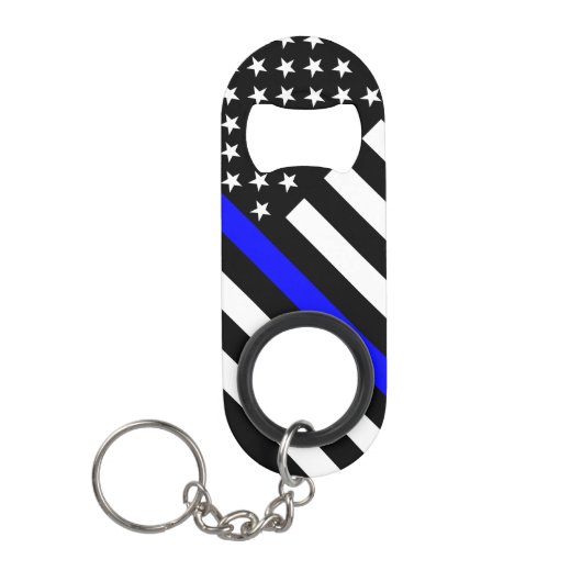 Amerikaanse vlag Black en White Thin Blue Line Mini Flessenopener (Voorkant)