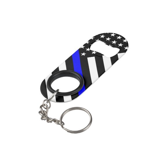 Amerikaanse vlag Black en White Thin Blue Line Mini Flessenopener (Achterkant Gekanteld)