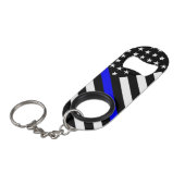 Amerikaanse vlag Black en White Thin Blue Line Mini Flessenopener (Voorkant Gekanteld)