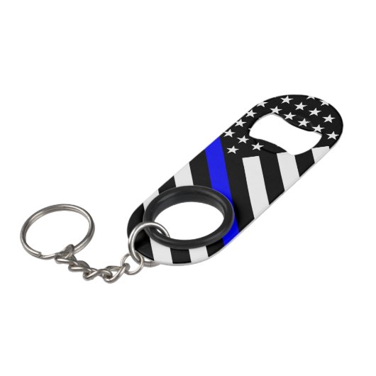 Amerikaanse vlag Black en White Thin Blue Line Mini Flessenopener (Voorkant Gekanteld)