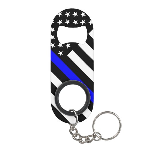 Amerikaanse vlag Black en White Thin Blue Line Mini Flessenopener (Achterkant)
