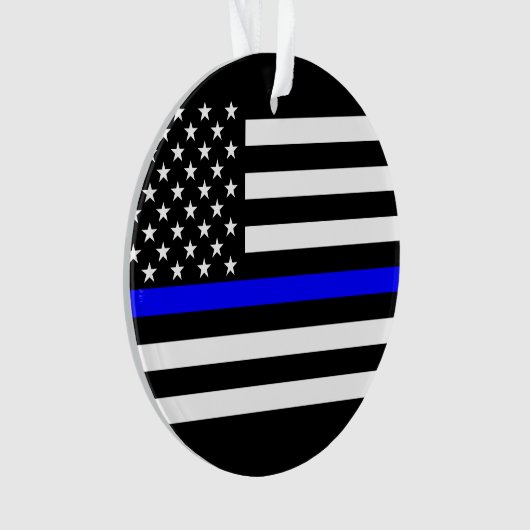 Amerikaanse vlag Black en White Thin Blue Line Ornament (voorkant)