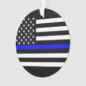 Amerikaanse vlag Black en White Thin Blue Line Ornament (voorkant)