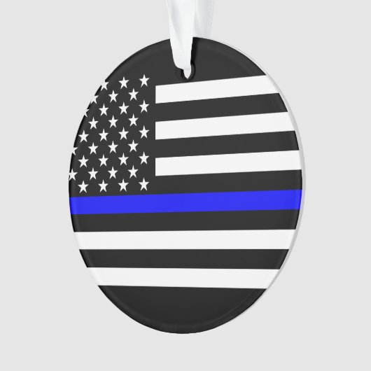 Amerikaanse vlag Black en White Thin Blue Line Ornament (voorkant)