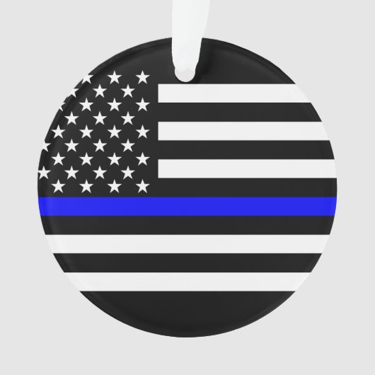 Amerikaanse vlag Black en White Thin Blue Line Ornament (voorkant)