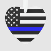 Amerikaanse vlag Black en White Thin Blue Line Ornament (voorkant)