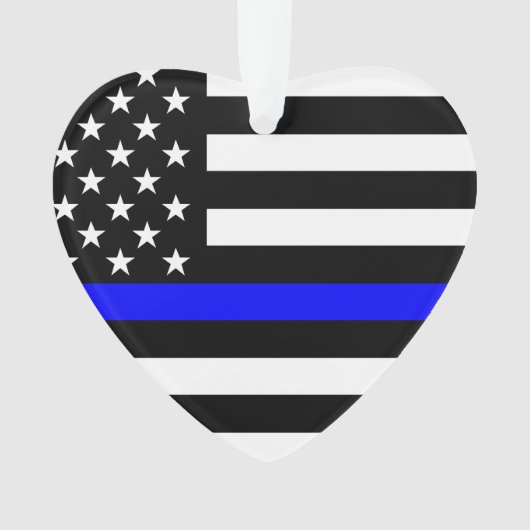 Amerikaanse vlag Black en White Thin Blue Line Ornament (voorkant)