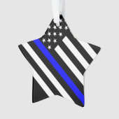 Amerikaanse vlag Black en White Thin Blue Line Ornament (voorkant)