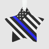 Amerikaanse vlag Black en White Thin Blue Line Ornament (voorkant)