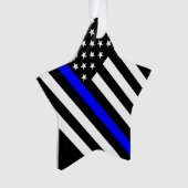 Amerikaanse vlag Black en White Thin Blue Line Ornament (voorkant)