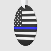 Amerikaanse vlag Black en White Thin Blue Line Ornament (voorkant)