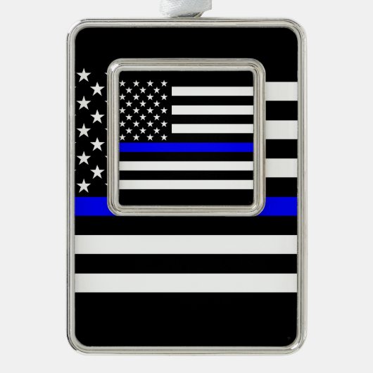 Amerikaanse vlag Black en White Thin Blue Line Verzilverd Omlijst Ornament (Voorkant)