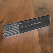 Amerikaanse vlag Black Gray Naambordje (Zijkant)