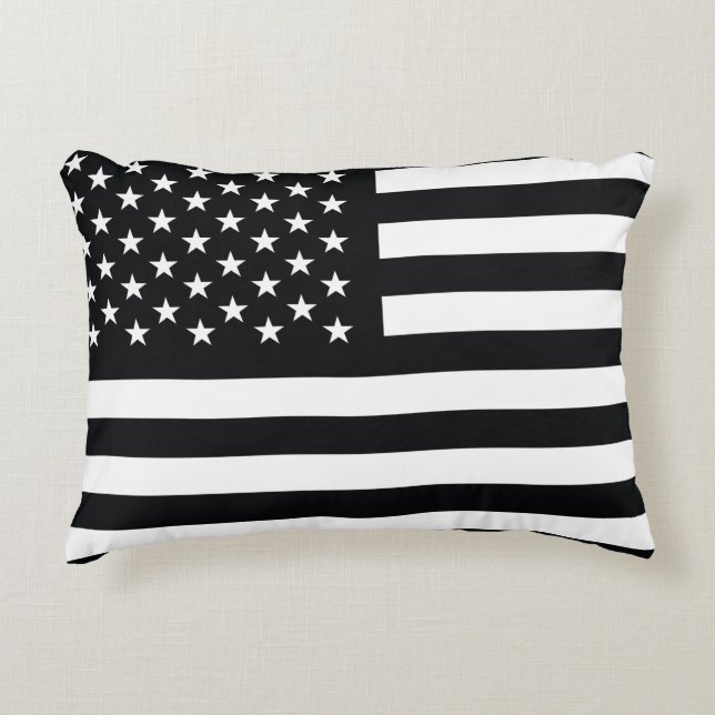 Amerikaanse vlag Black White Decoratief Kussen (Voorkant)