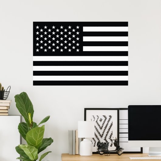 Amerikaanse vlag Black White Poster (Thuiskantoor)