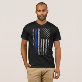 Amerikaanse vlag Blauwe dunne lijn T-shirt (Voorkant volledig)