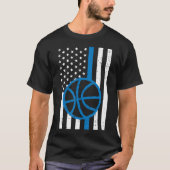 Amerikaanse vlag Blauwe lijn basketbal  Patriottis T-shirt (Voorkant)