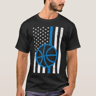 Amerikaanse vlag Blauwe lijn basketbal  Patriottis T-shirt